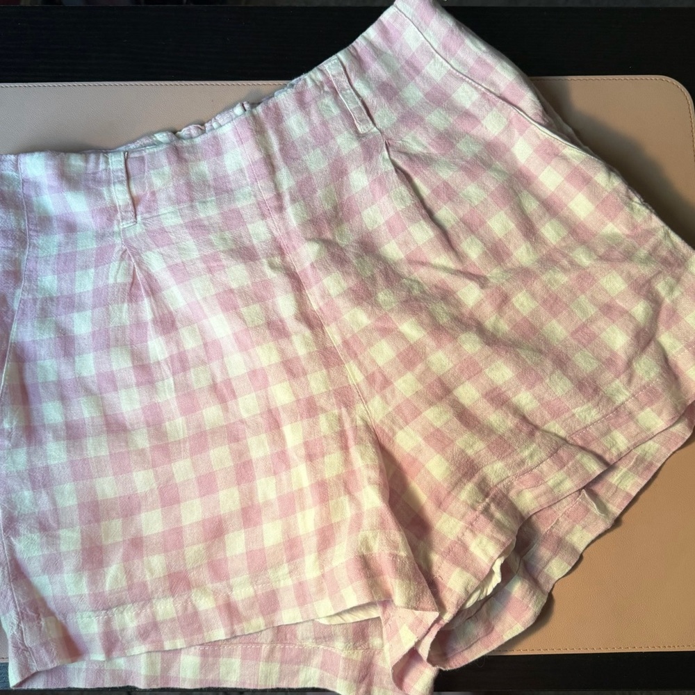 Weekend Los Angeles Pink Gingham Linen Blend Shorts Women's Small High Waist